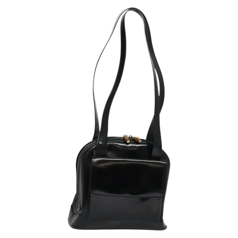 Gucci Bamboo Patent Leather Shoulder Bag Black